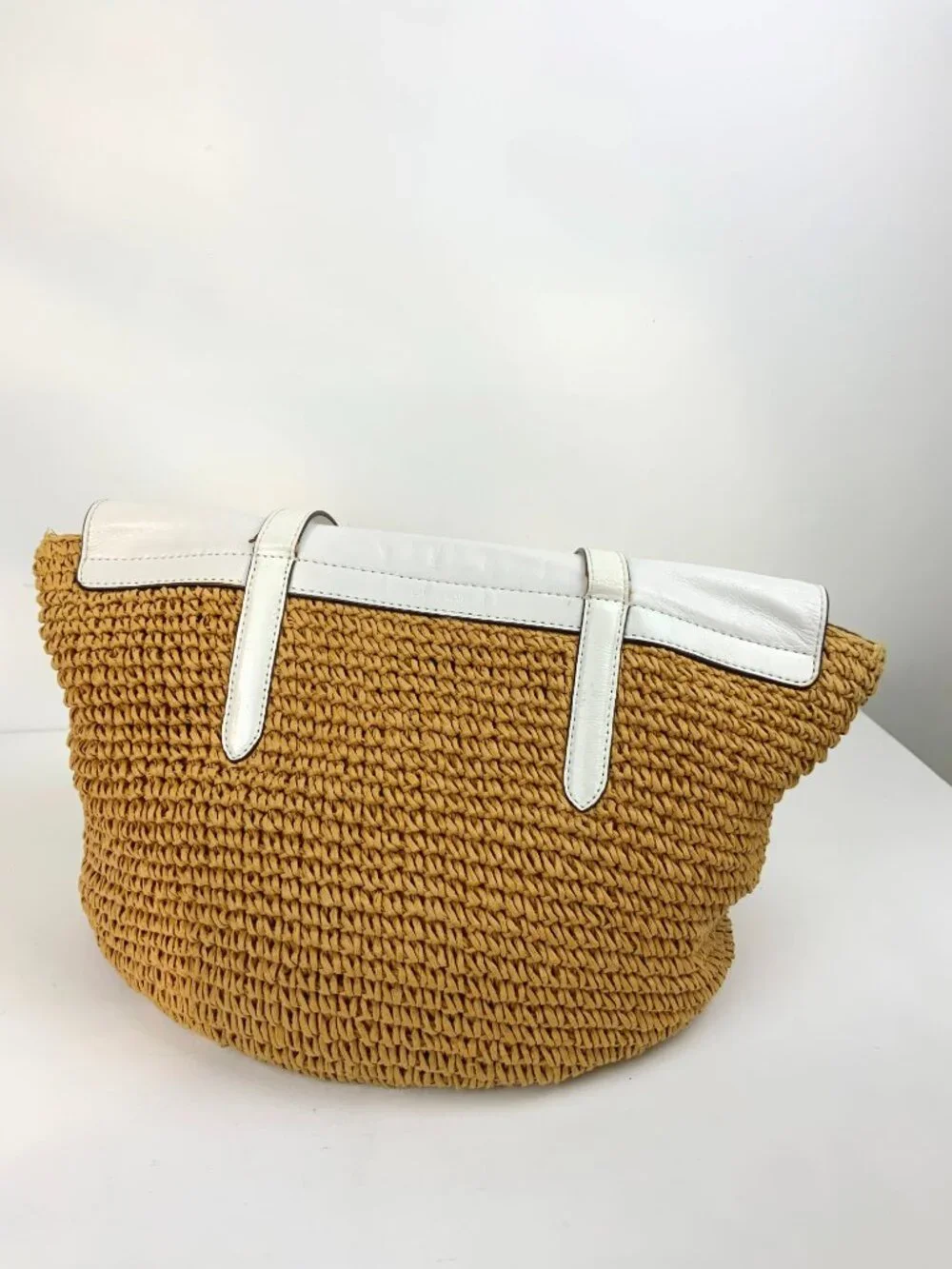 Michael Kors Naomi Straw Raffia Tote Bag White Leather Trim Vacation Summer